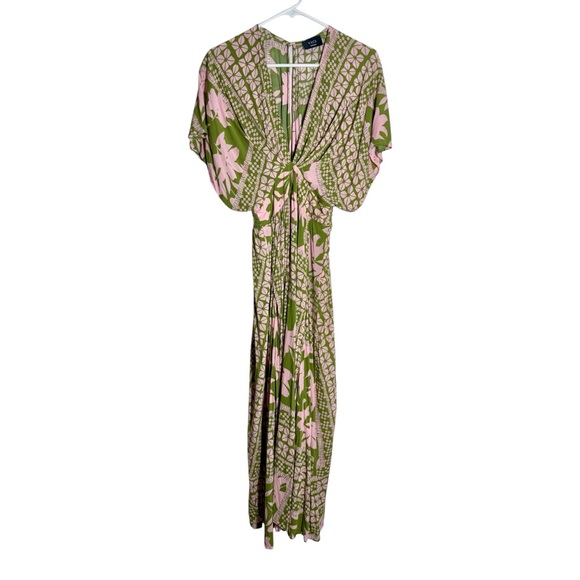 VICI ‘A World to See’ Pink Olive Green Floral V-Neck Slit Boho Midi Maxi Dress M - Picture 2 of 10